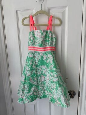 Lilly Pulitzer Mint Green Floral Sundress with Neon Pink Straps